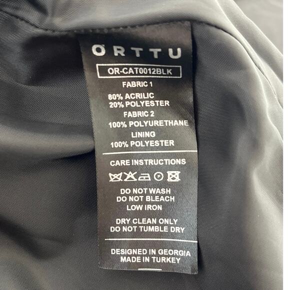 Orttu Freddie Jacket Military Style Faux Fur Black Vegan Faux Leather Aqua Belt - Picture 11 of 14